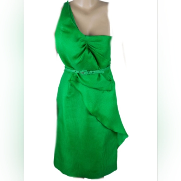 $3,900 OSCAR DE LA RENTA SILK GREEN ONE SHOULDER RUNWAY DRESS US 4 S - Picture 4 of 8